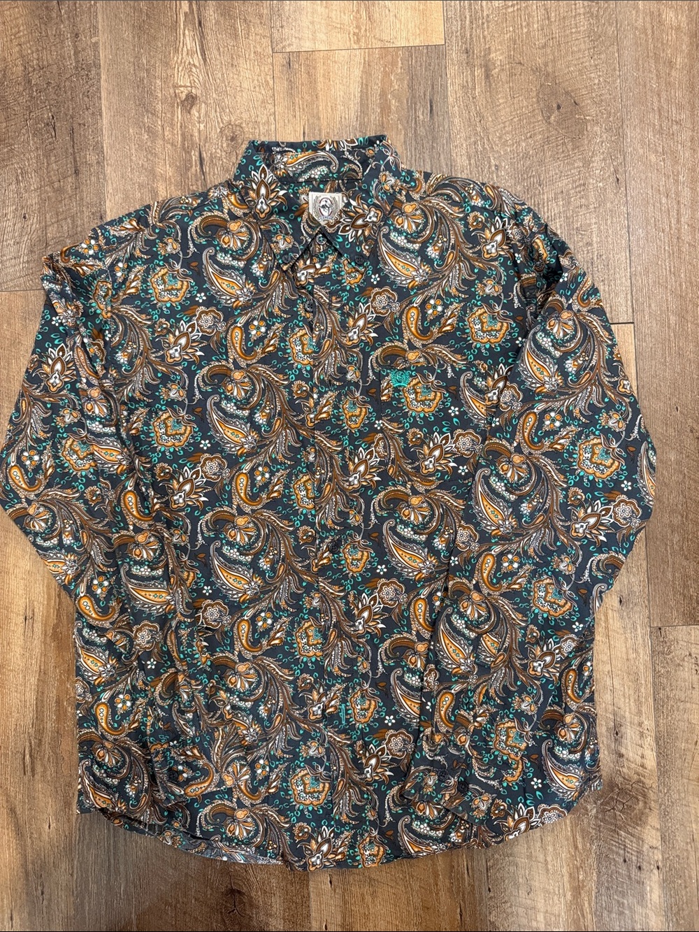 Cinch Boys Paisley Button-Up Shirt in Teal and Brown